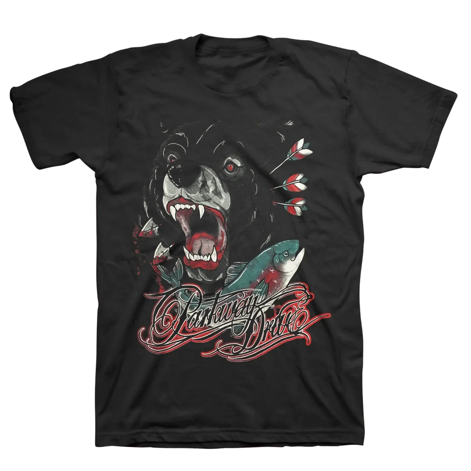 Bear And Salmon T-Shirt (Black)